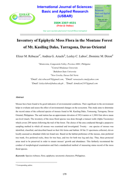 Inventory of Epiphytic Moss Flora in the Montane Forest of Mt. Kasiling Dako, Tarragona, Davao Oriental