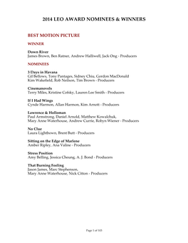 2014 Leo Award Nominees & Winners