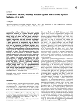 Monoclonal Antibody Therapy Directed Against Human Acute Myeloid Leukemia Stem Cells