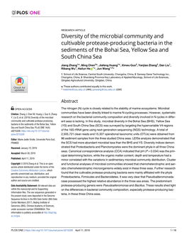 Diversity of the Microbial Community and Cultivable Protease-Producing Bacteria in the Sediments of the Bohai Sea, Yellow Sea and South China Sea