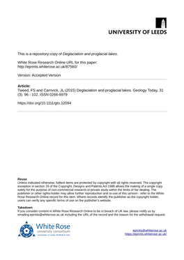 Deglaciation and Proglacial Lakes