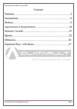 Current Affairs Clatapult January 2018