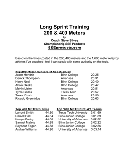Long Sprint Training 200 & 400 Meters