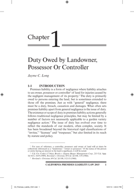 Chapter 1 Duty Owed by Landowner, Possessor Or Controller