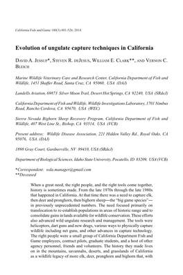Evolution of Ungulate Capture Techniques in California