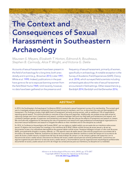 The Context and Consequences of Sexual Harassment in Southeastern Archaeology