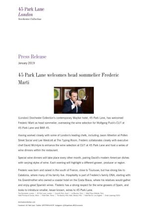 45 Park Lane Welcomes Frederic Marti