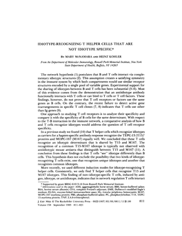 Idiotype-Recognizing T Helper Cells That Are Not Idiotype Specific*