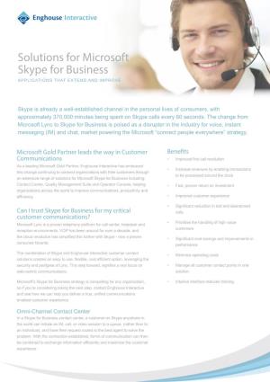 Solutions for Microsoft Skype for Business APPLICATIONS THAT EXTEND and IMPROVE