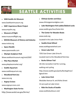 List of Seattle Activities and Restaurants