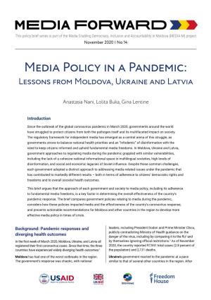 Media Policy in a Pandemic: Lessons from Moldova, Ukraine and Latvia