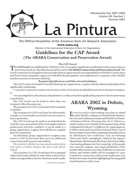 Guidelines for the CAP Award ARARA 2002 in Dubois, Wyoming