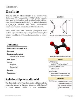 Oxalate Oxalate (IUPAC: Ethanedioate) Is the Dianion with 2− 2− Oxalate the Formula C2O4 , Also Written (COO)2