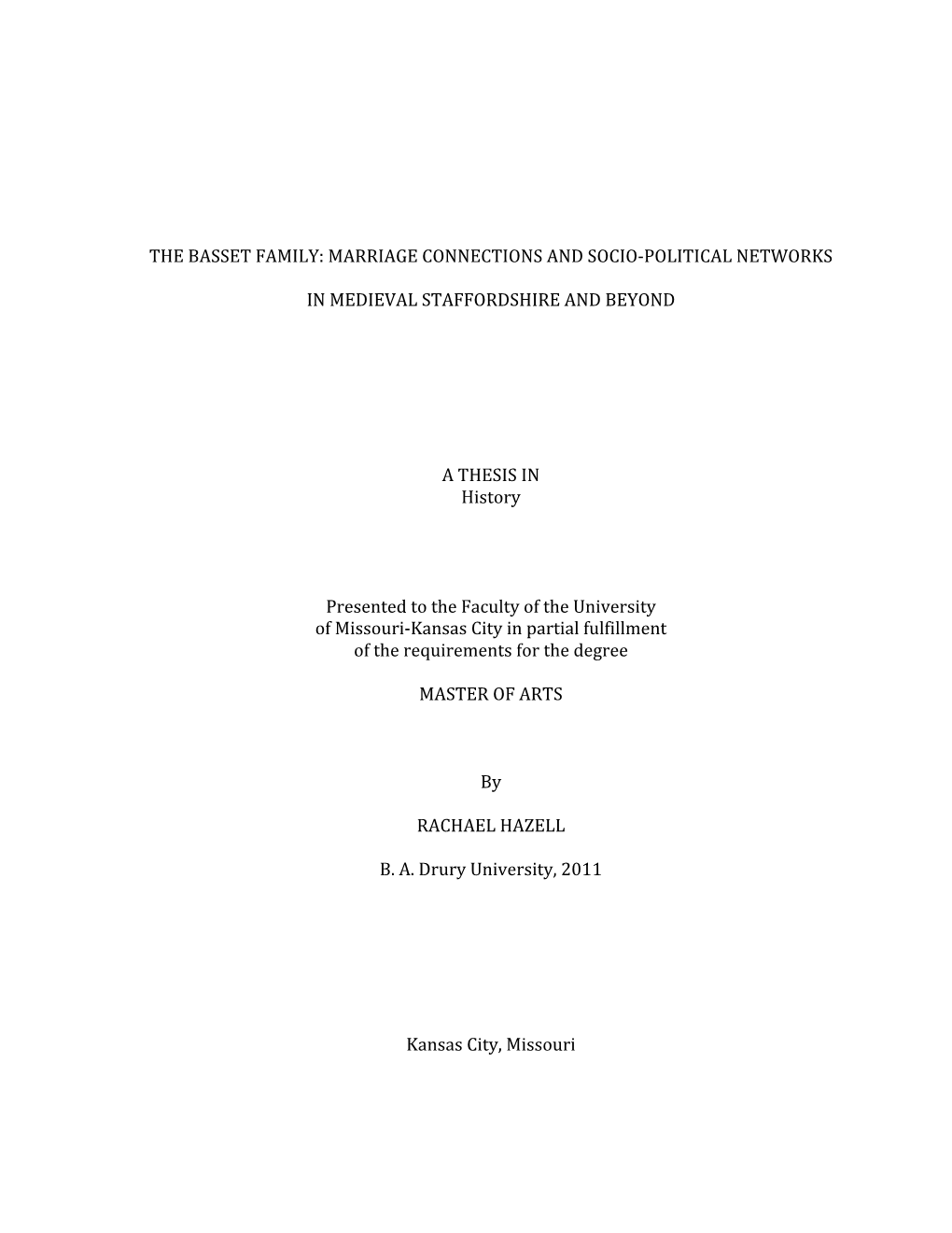 The Basset Family: Marriage Connections and Socio-Political Networks