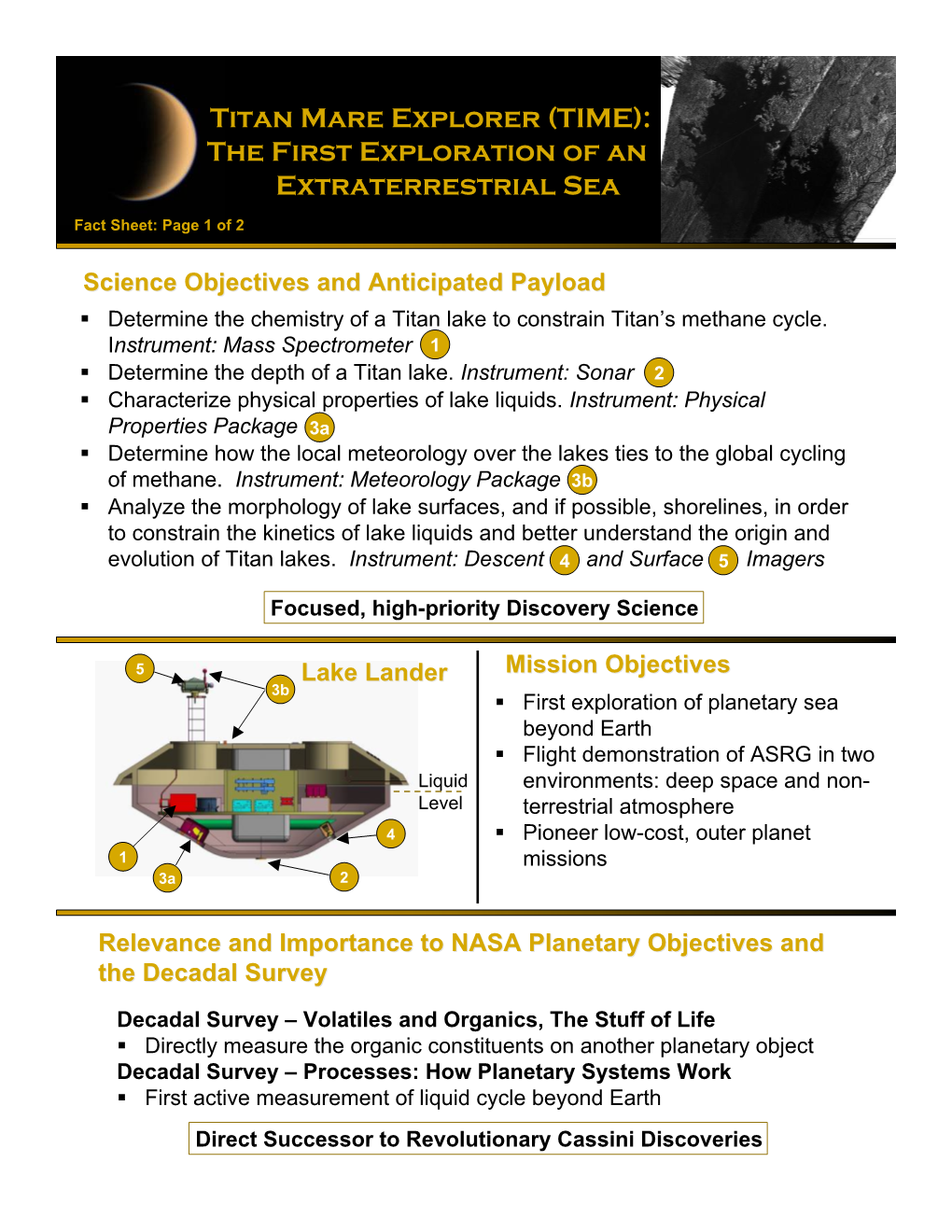 Titan Mare Explorer (TIME): the First Exploration of an Extraterrestrial Sea