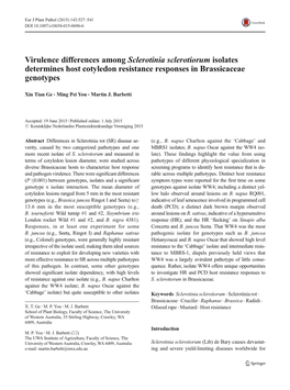 Virulence Differences Among Sclerotinia Sclerotiorum Isolates Determines Host Cotyledon Resistance Responses in Brassicaceae Genotypes