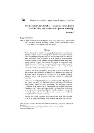 Psychometric Characteristics of the Social Justice Scale's Turkish Form