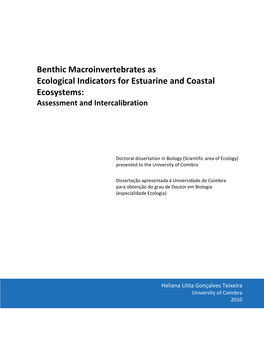 Benthic Macroinvertebrates As Ecological Indicators for Estuarine and Coastal Ecosystems: Assessment and Intercalibration