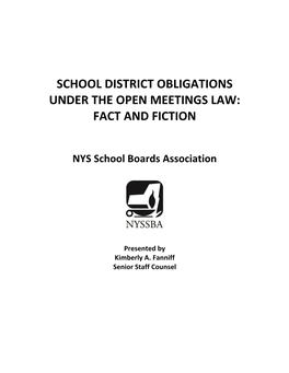 School District Obligations Under the Open Meetings Law: Fact and Fiction