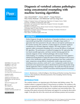 Diagnosis of Vertebral Column Pathologies Using Concatenated Resampling with Machine Learning Algorithms