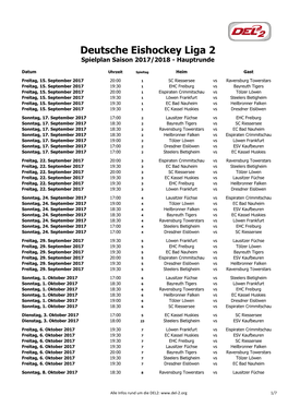 Deutsche Eishockey Liga 2 Spielplan Saison 2017/2018 - Hauptrunde