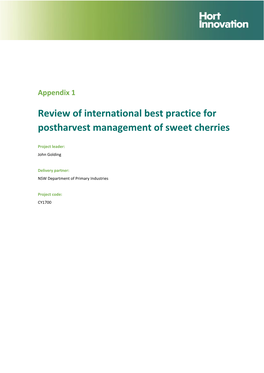 Review of International Best Practice for Postharvest Management of Sweet Cherries