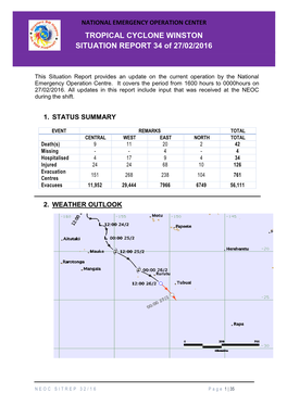 TROPICAL CYCLONE WINSTON SITUATION REPORT 34 of 27/02/2016