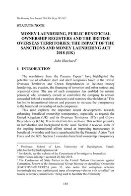 Money Laundering, Public Beneficial Ownership Registers and the British Overseas Territories: the Impact of the Sanctions and Money Laundering Act 2018 (Uk)