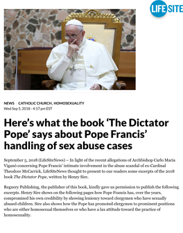 The Dictator Pope’ Says About Pope Francis’ Handling of Sex Abuse Cases