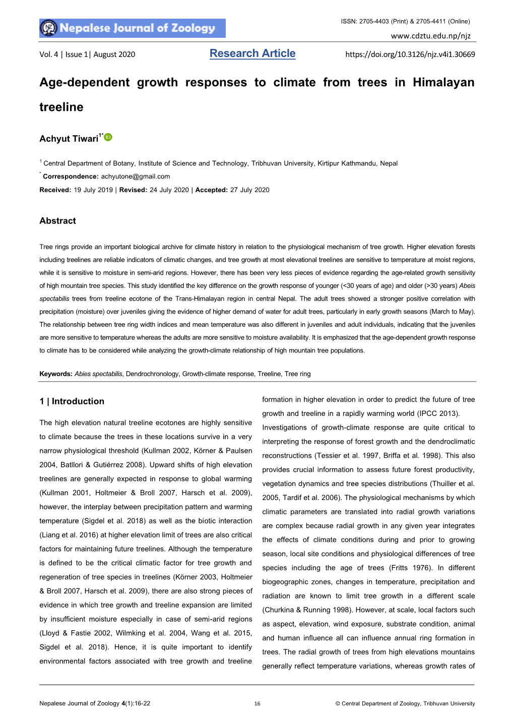 Age-Dependent Growth Responses to Climate from Trees in Himalayan Treeline