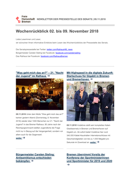 Newsletter Vom 09. November 2018