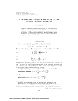 A Probabilistic Approach to Some of Euler's Number Theoretic Identities