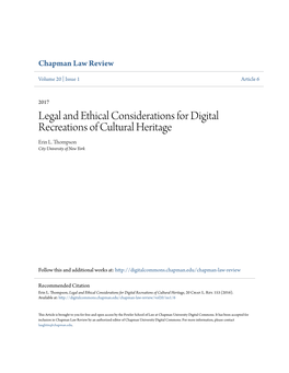 Legal and Ethical Considerations for Digital Recreations of Cultural Heritage Erin L