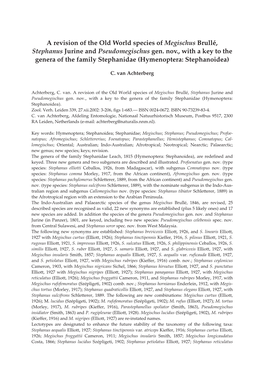A Revision of the Old World Species of Megischus Brullé, Stephanus Jurine and Pseudomegischus Gen