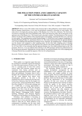 The Pollution Index and Carrying Capacity of the Upstream Brantas River