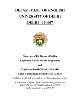 Department of English University of Delhi Delhi - 110007