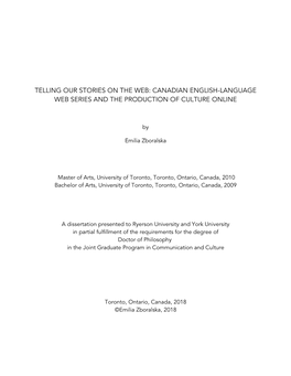 Canadian English-Language Web Series and the Production of Culture Online