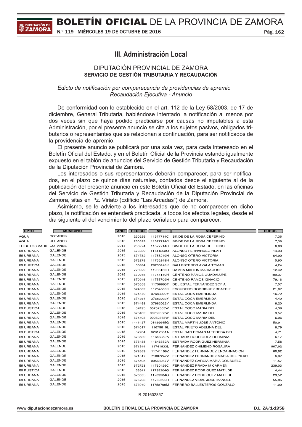 Boletín Oficial De La Provincia De Zamora