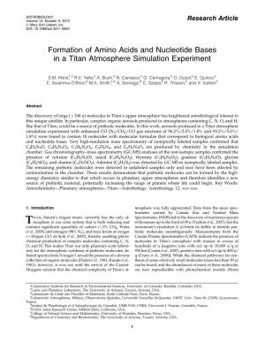 Formation of Amino Acids and Nucleotide Bases in a Titan Atmosphere Simulation Experiment