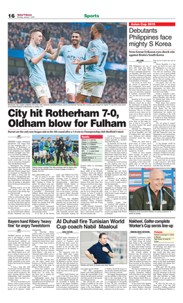 City Hit Rotherham 7-0, Oldham Blow for Fulham