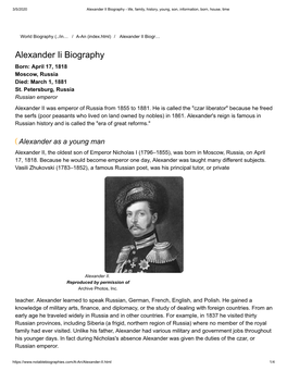 Alexander II Biography - Life, Family, History, Young, Son, Information, Born, House, Time