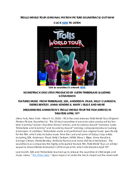 Trolls World Tour (Original Motion Picture Soundtrack) out Now