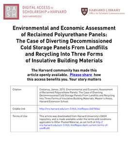 The Case of Diverting Decommissioned Cold Storage Panels from Landfills and Recycling Into Three Forms of Insulative Building Materials