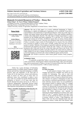 Domestic Livestock Resources of Turkey – Honey Bee Orhan Yilmaz1*, R