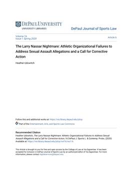 The Larry Nassar Nightmare: Athletic Organizational Failures to Address Sexual Assault Allegations and a Call for Corrective Action