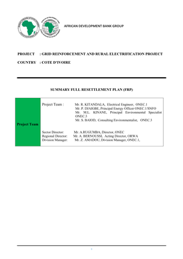 Cote D'ivoire Summary Full Resettlement Plan (Frp)