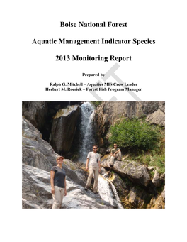 Boise National Forest Aquatic Management Indicator Species