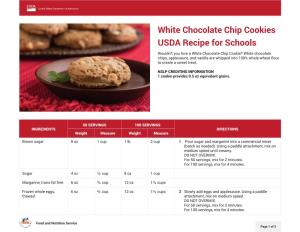 White Chocolate Chip Cookies USDA Recipe for Schools