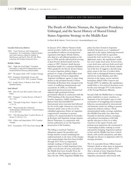 The Death of Alberto Nisman, the Argentine Presidency Unhinged, and the Secret History of Shared United States-Argentine Strategy in the Middle East