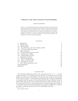 FORCING and the CONTINUUM HYPOTHESIS Contents 1